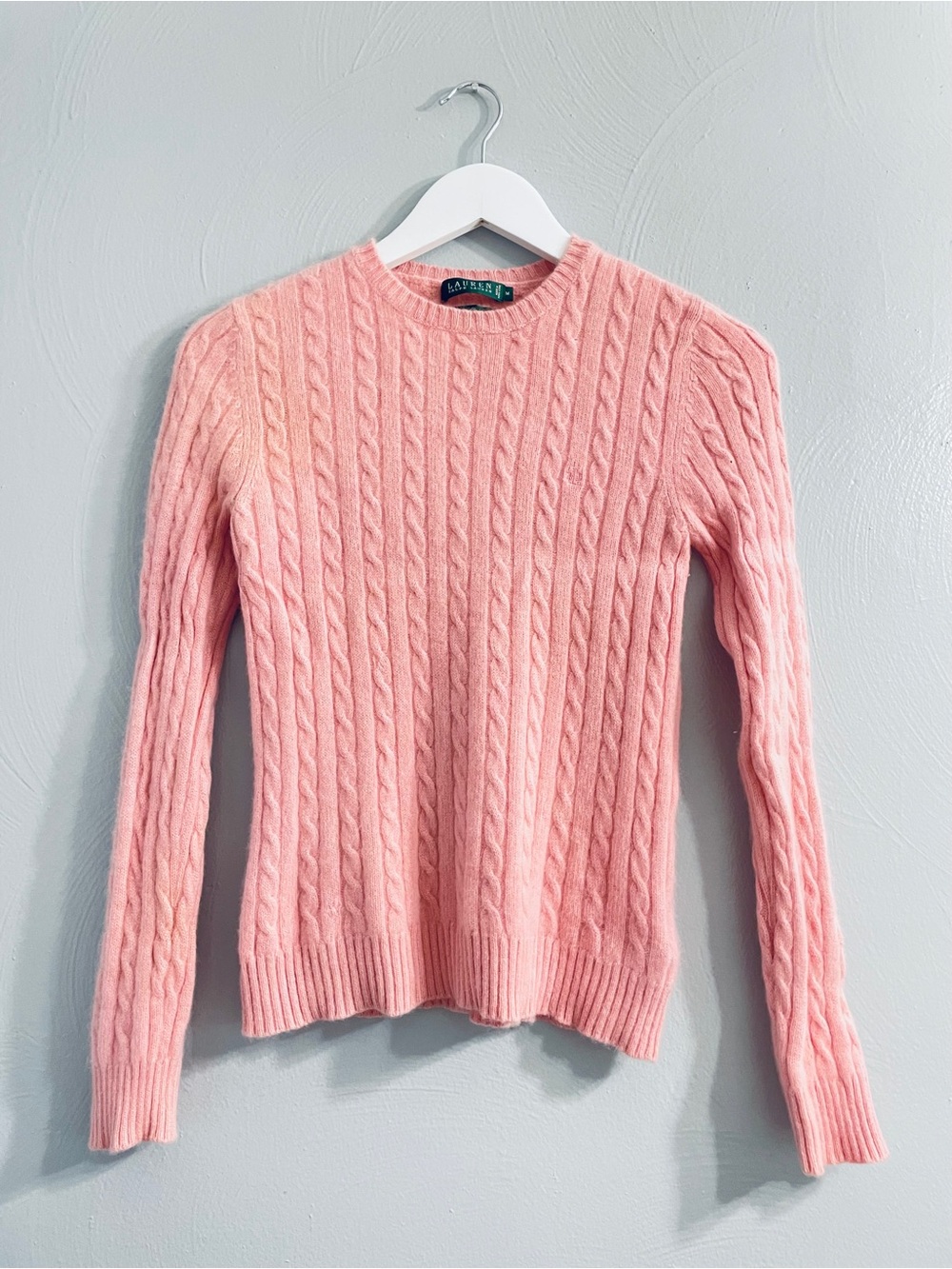 Lauren Ralph Lauren Baby Pink cashmere Cable Knit Crewneck Sweater